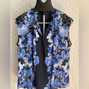Size L; Navy floral silk sleeveless top by The Limited